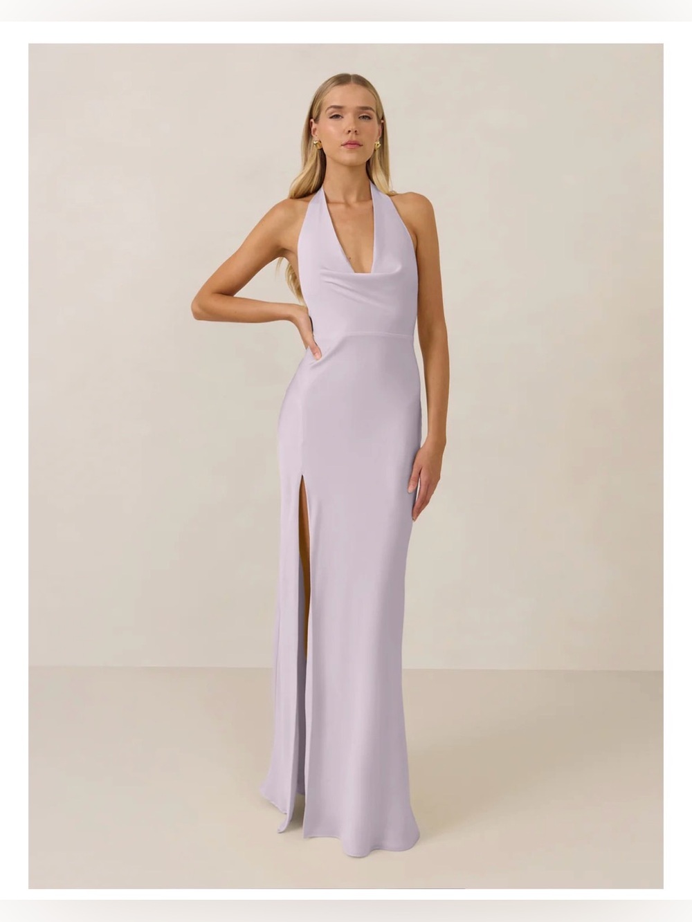 Halter Cowl-Neck Evening Gown with Side Slit